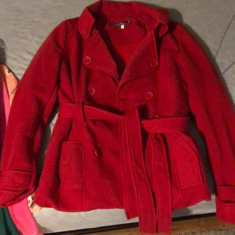 Red pea coat